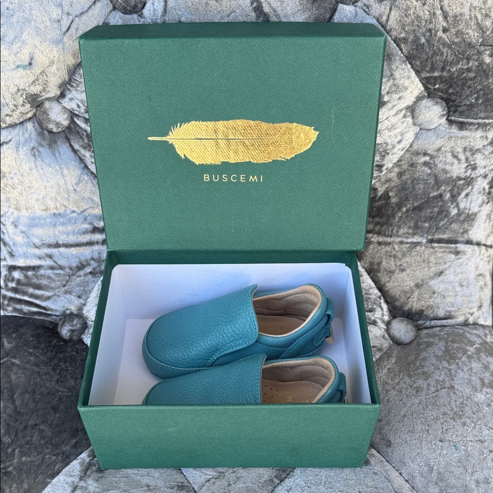 Buscemi Kids Teal Leather Slip-On Moccasins